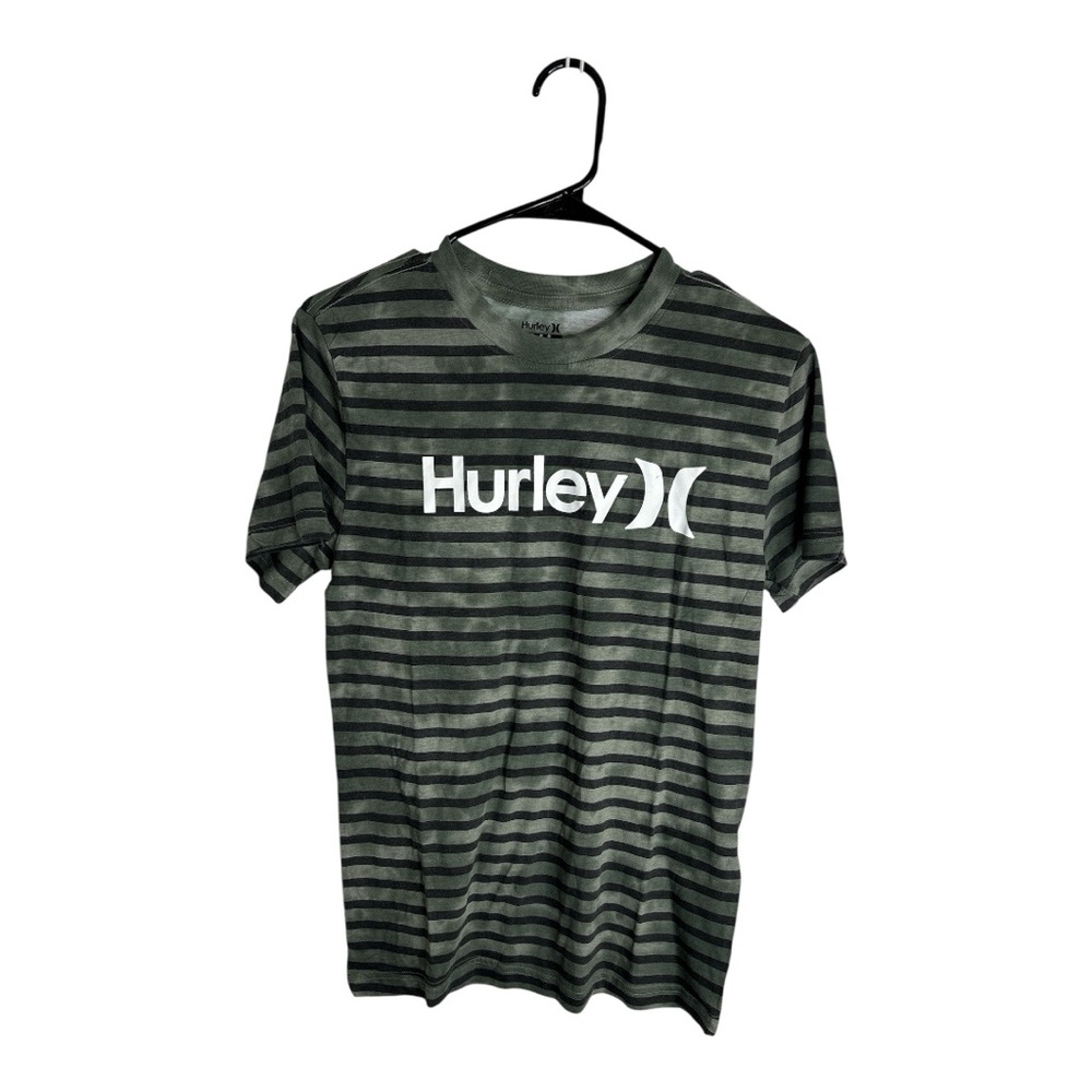 Hurley Men's Black and Gray Striped Short Sleeve Tee Size L NWT